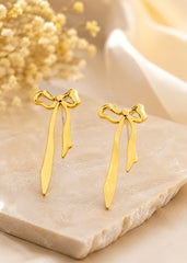 Chic Gold Bow Drop Statement Earrings
