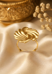Golden Swirl Leaf Statement Ring for Women