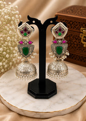 Traditional Green Stone Pearl Jhumka Earrings for Women