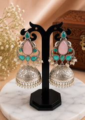 Traditional Pastel Stone Jhumka Earrings for Women