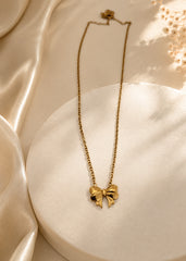 Golden Bow Pendant Necklace for Women