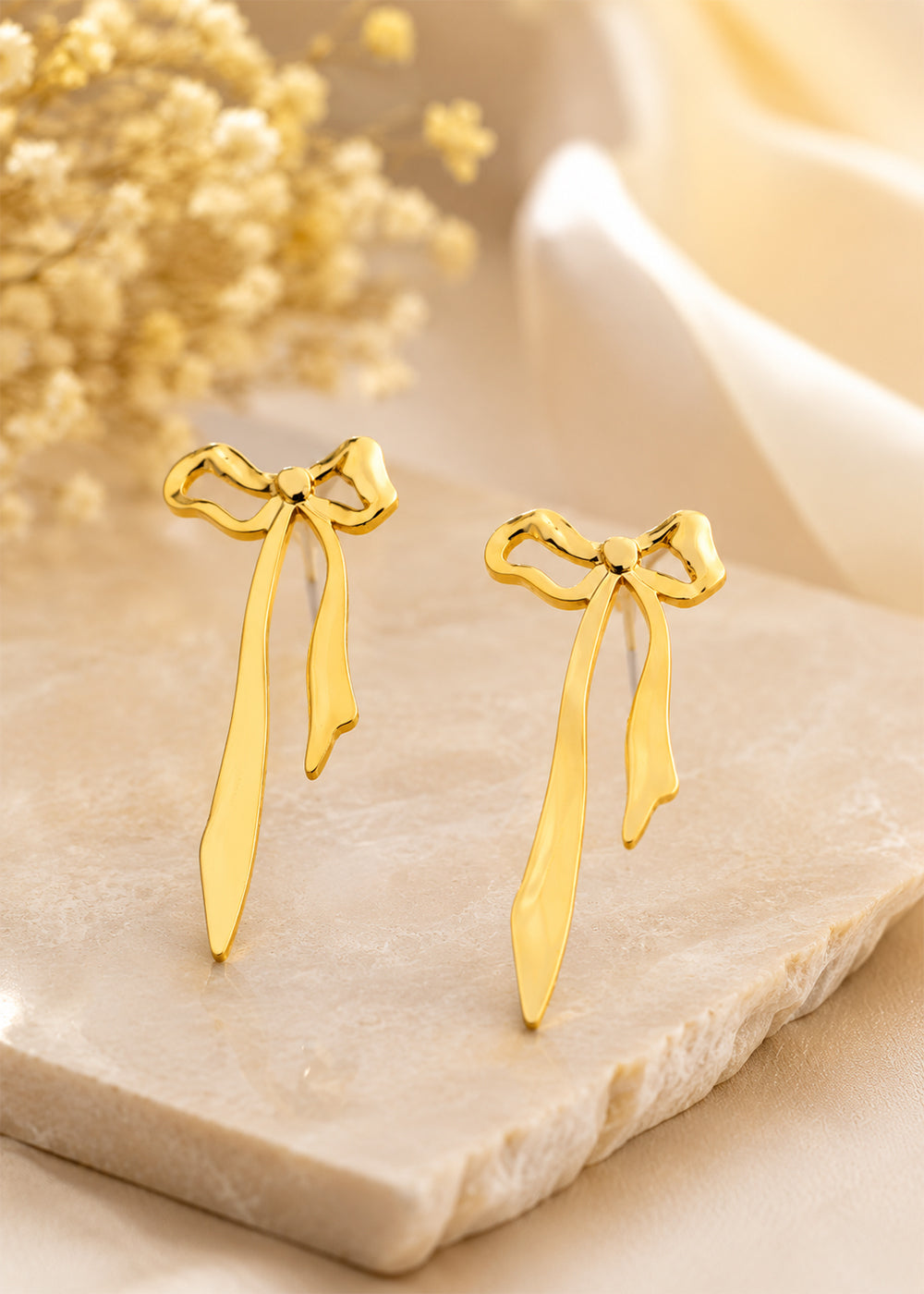 Chic Gold Bow Drop Statement Earrings