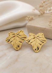 Classic Golden Leaf Shaped Stud Earrings