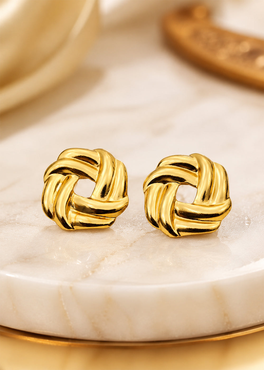 Stylish Golden Interlocking Band Earrings