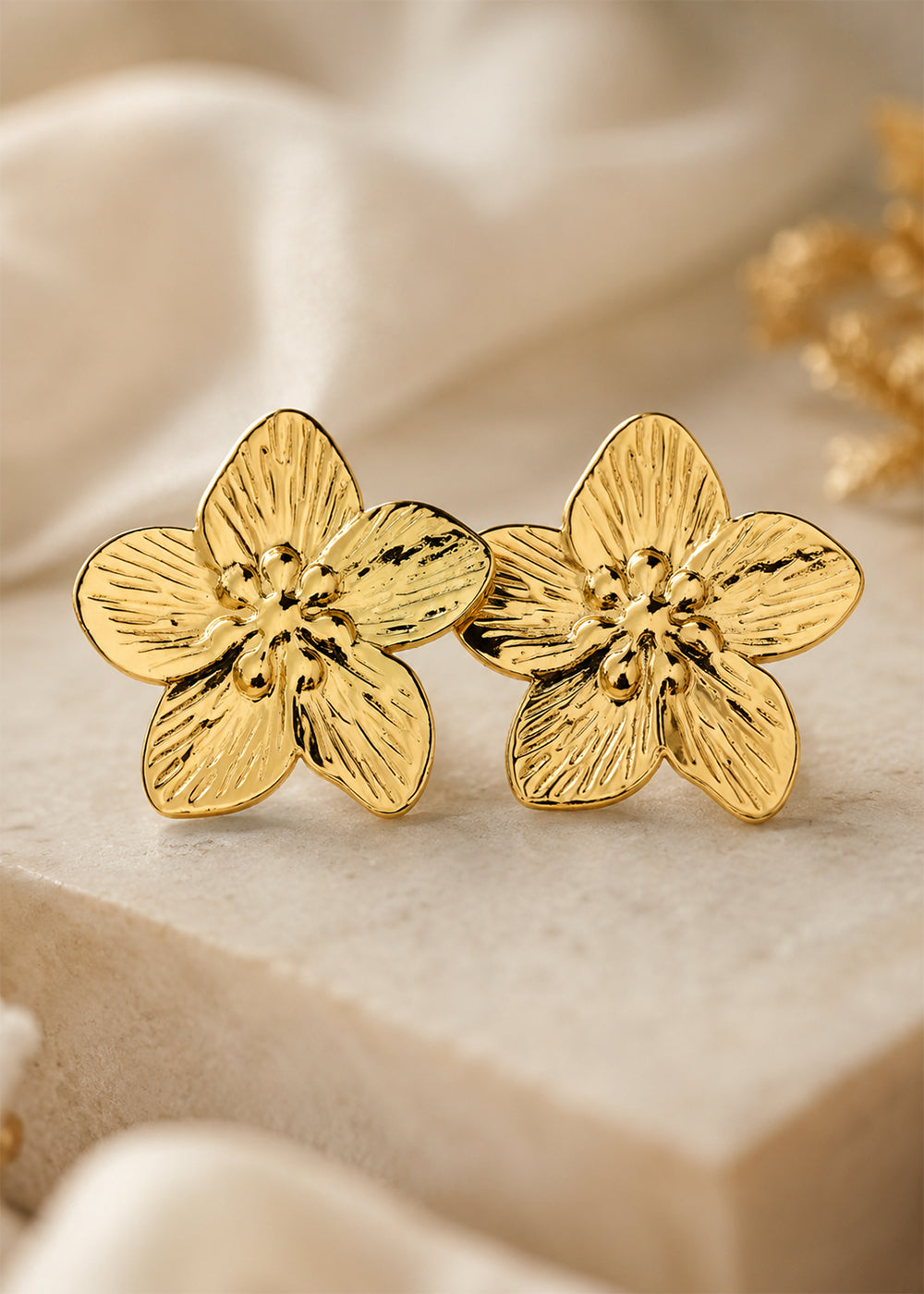 Classic Golden Petal Stud Earrings