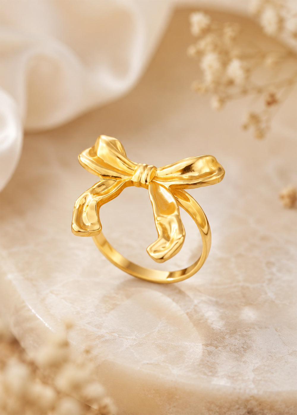 Stylish Golden Ribbon Knot Ring