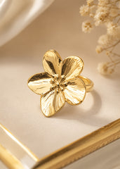 Textured Five-Petal Golden Flower Ring