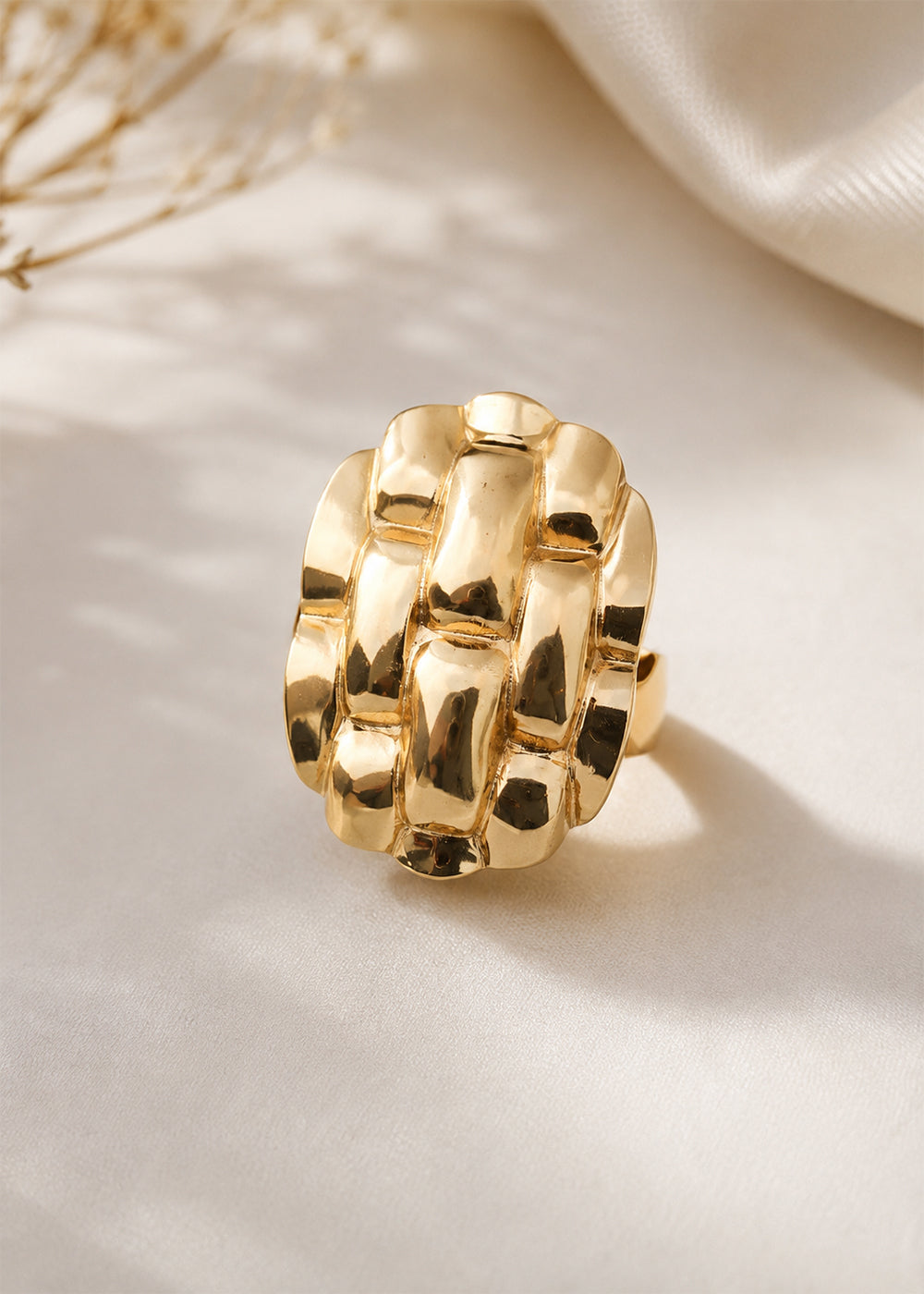 Modern Golden Textured Dome Ring
