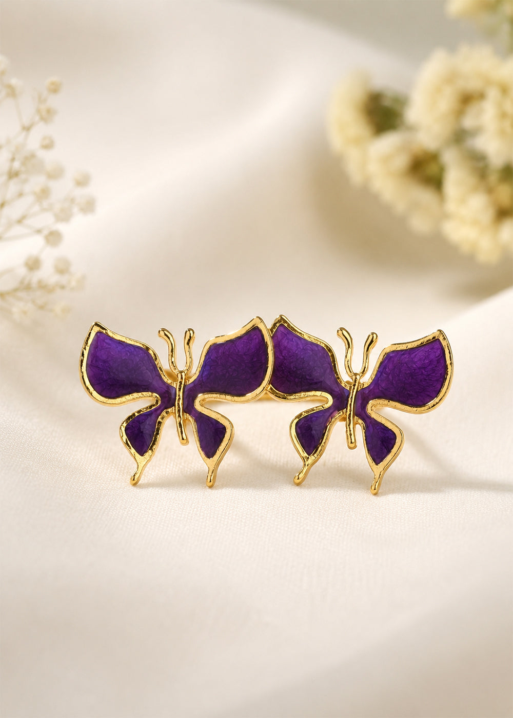 Gold-Tone Purple Butterfly Statement Earrings