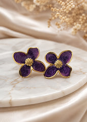 Handcrafted-Look Purple Floral Stud Earrings