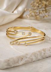 Sleek Golden Open-Style Stone Bracelet