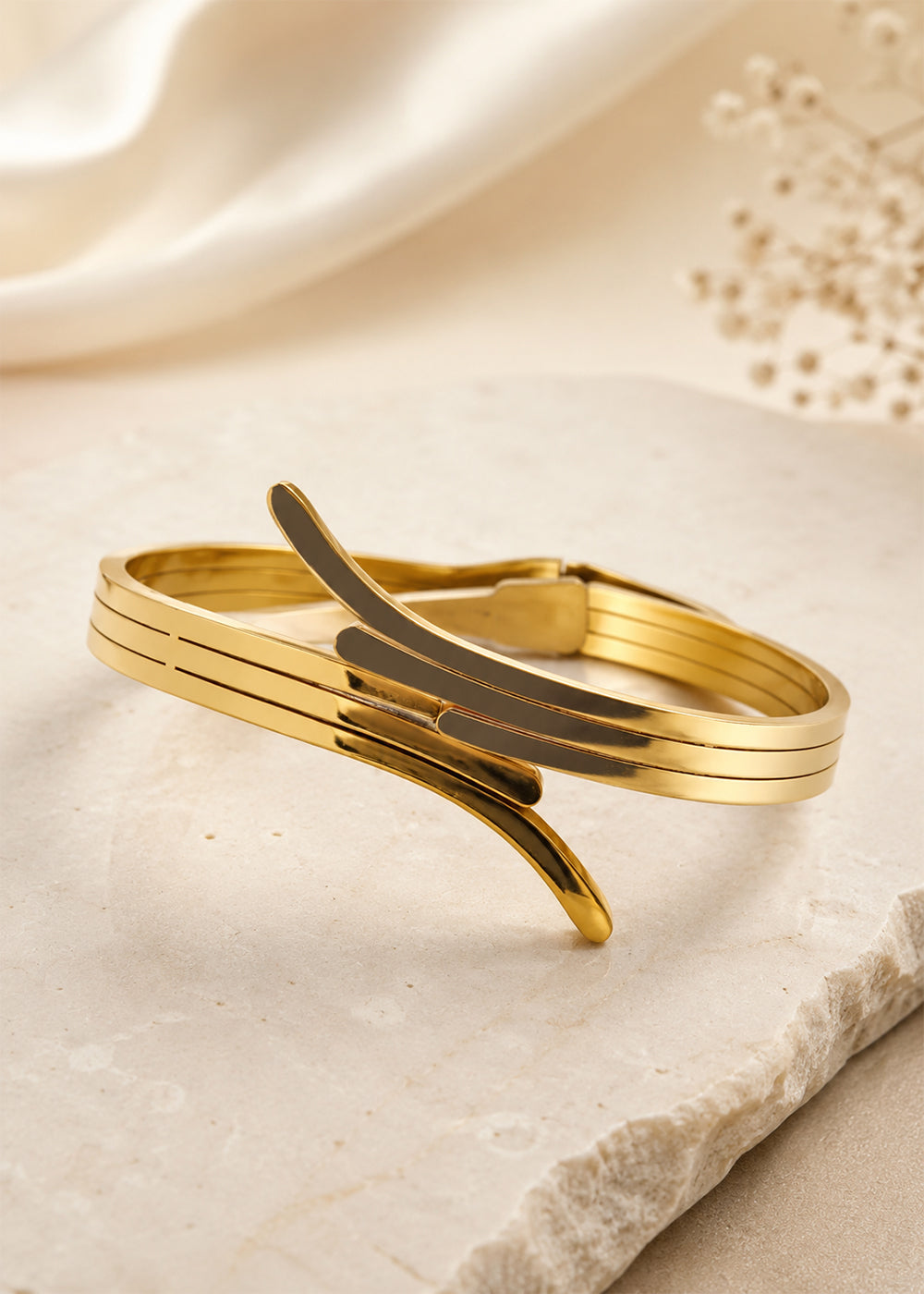 Modern Gold Tone Layered Cuff Bracelet