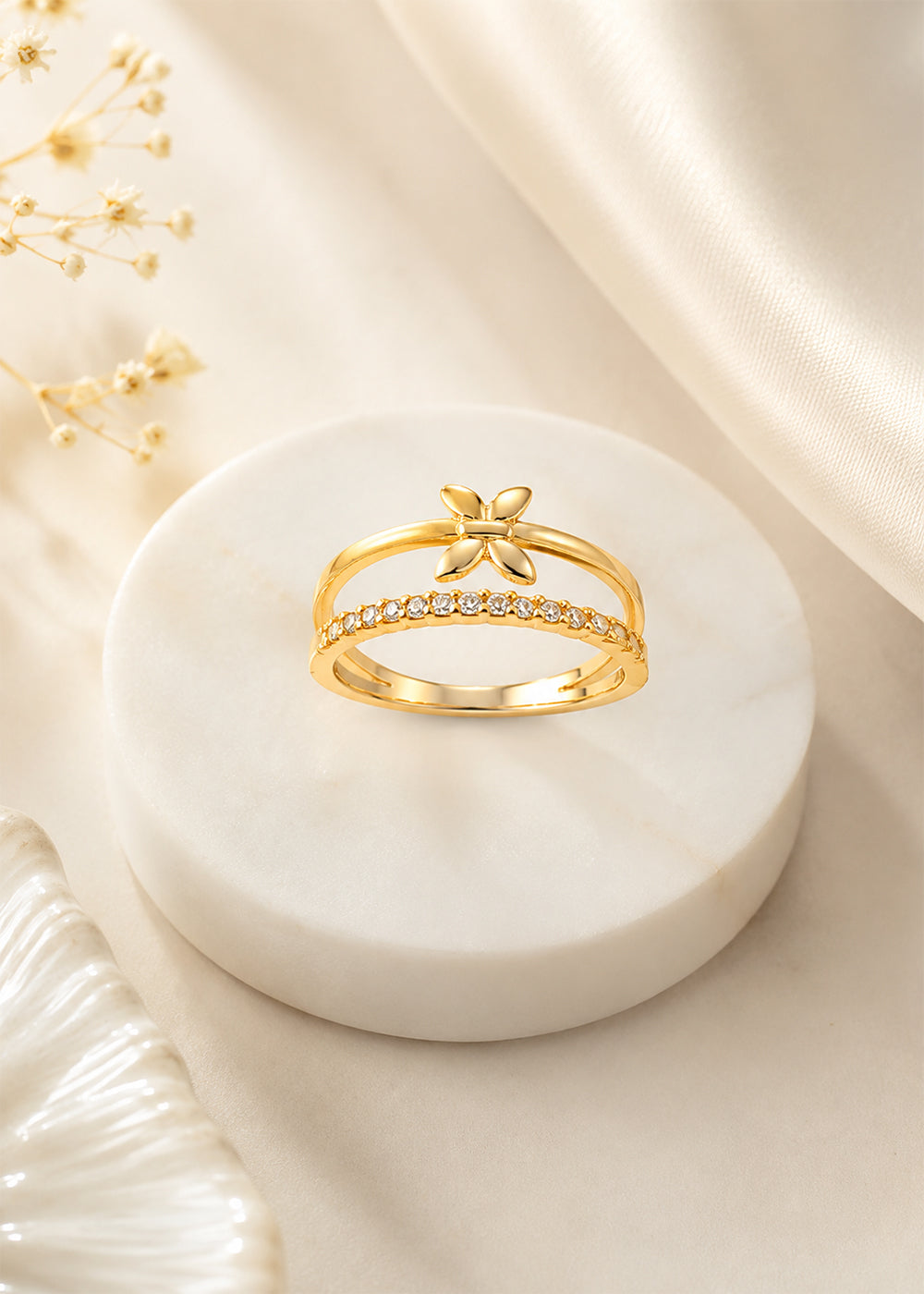 Dainty Golden Butterfly Twin Band Statement Ring