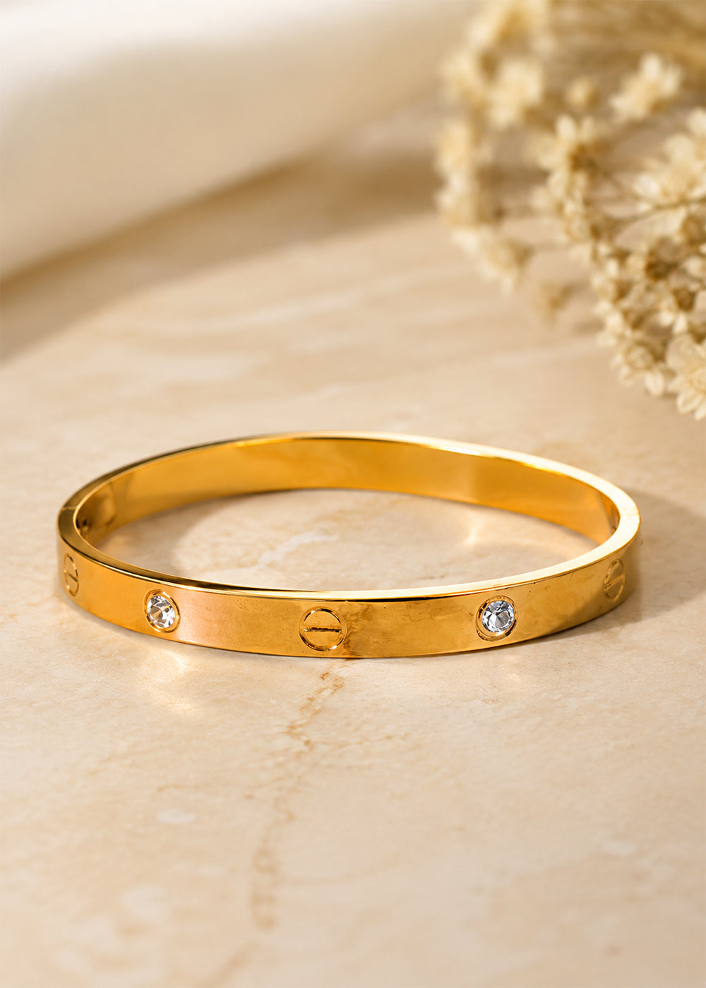 Minimal Gold Band Bracelet with Crystal Details