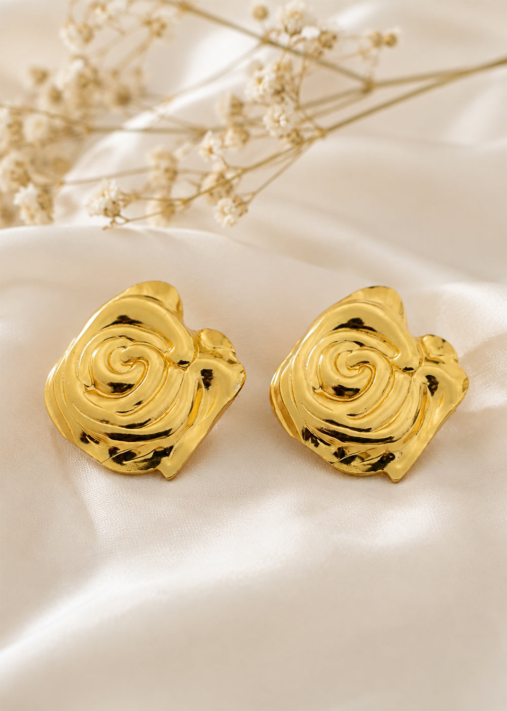Premium Golden Spiral Rose Design Earrings