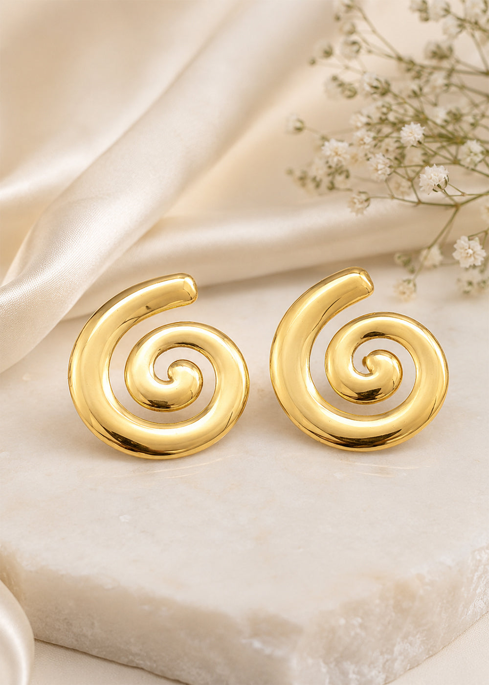 Modern Golden Coiled Design Earrings