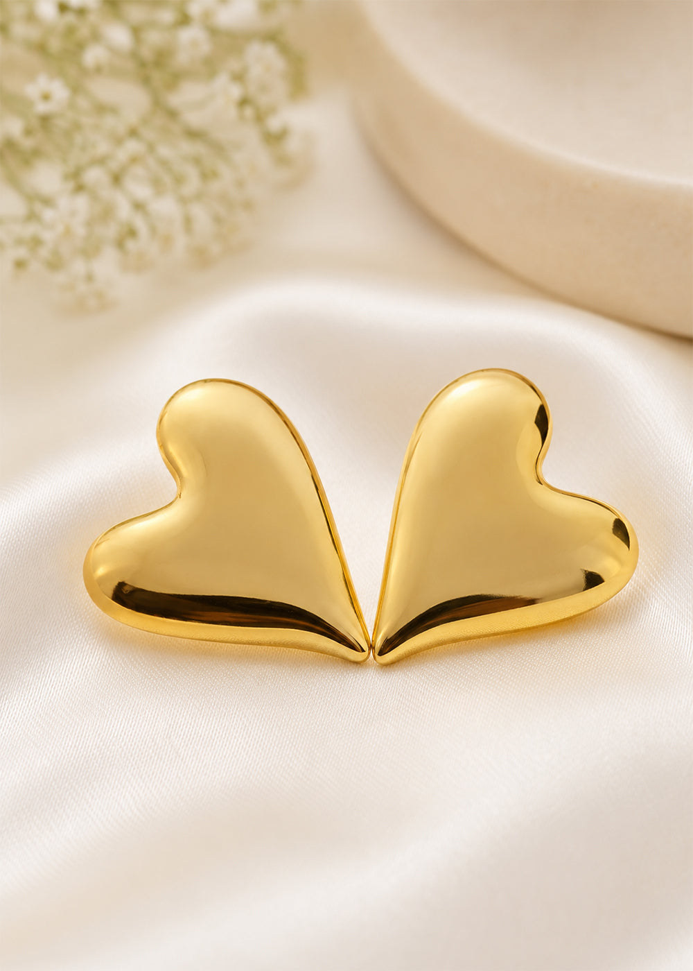 Classic Gold Finish Heart Stud Earrings