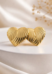 Textured Golden Heart Stud Earrings
