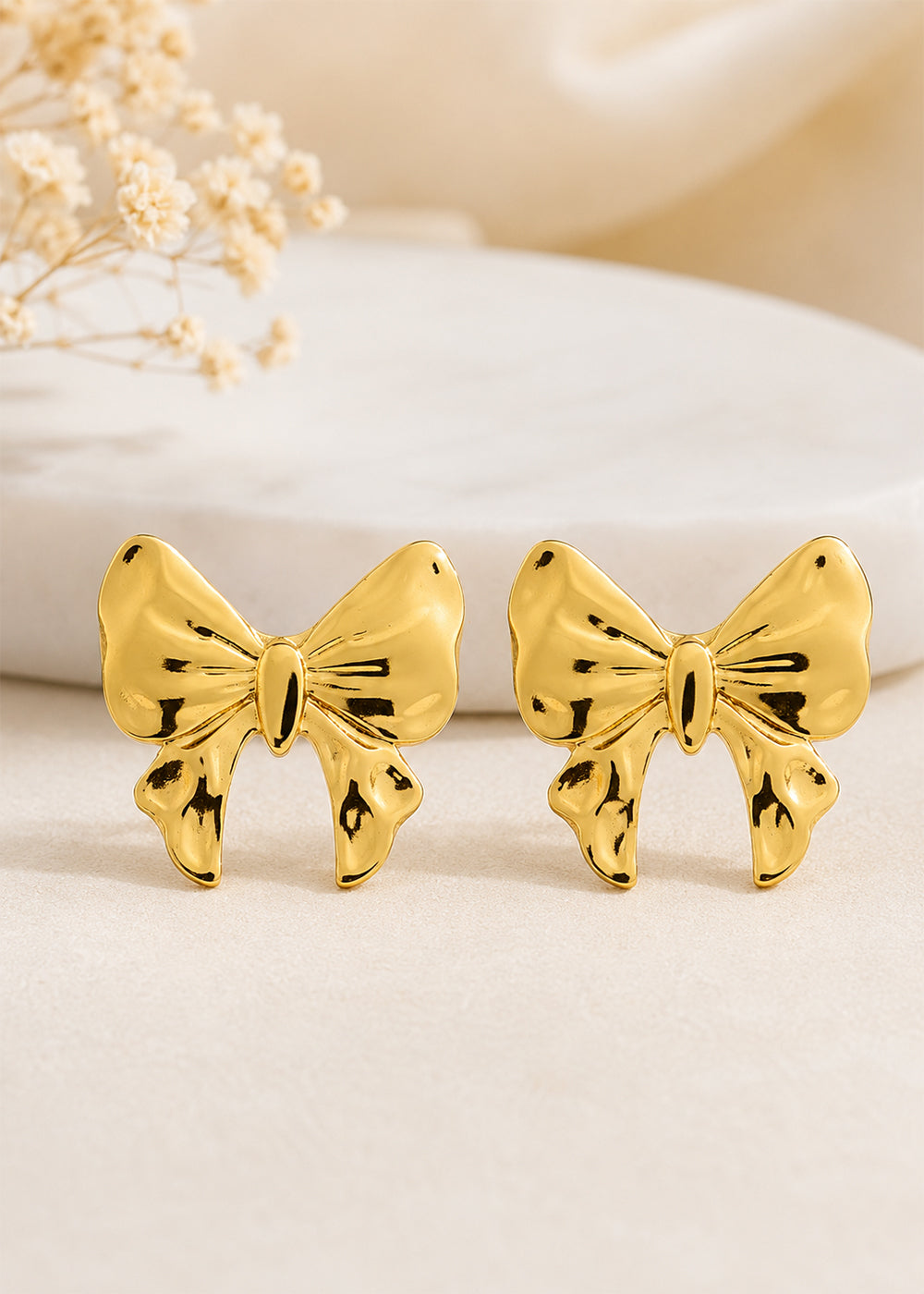 Luxury Gold Finish Ribbon Bow Earrings