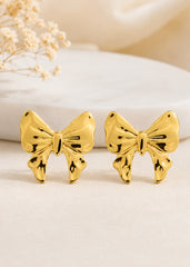 Luxury Gold Finish Ribbon Bow Earrings