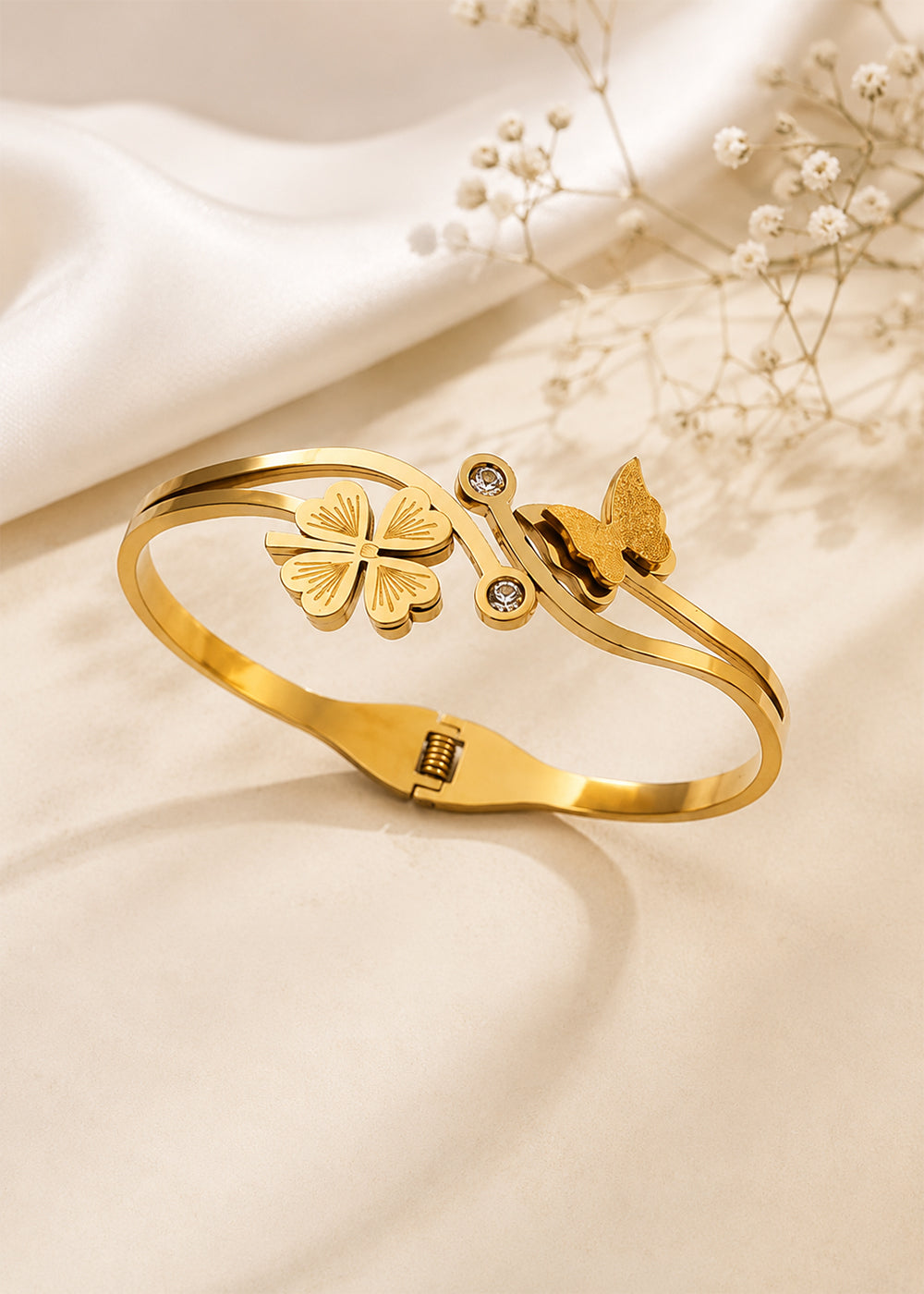 Delicate Clover & Butterfly Charm Bracelet
