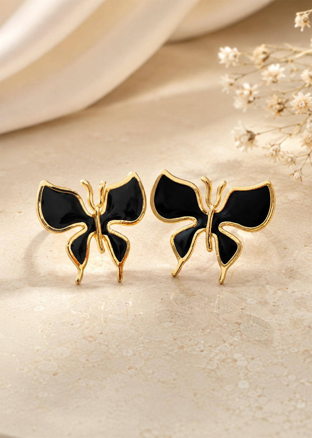 Chic Black Enamel Butterfly Earrings