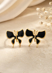 Chic Black Enamel Butterfly Earrings