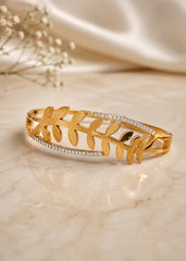 Golden Leaf Pattern Stone Studded Bracelet