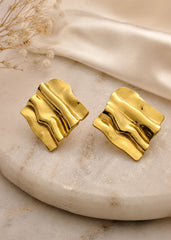 Sculpted Golden Wave Stud Earrings