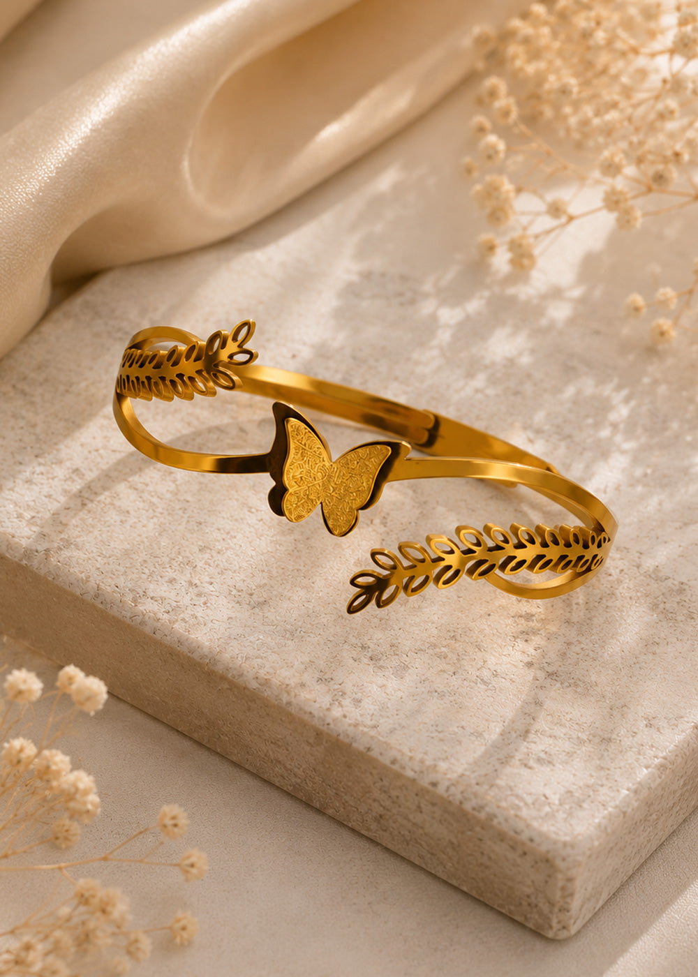Stylish Butterfly Leaf Design Gold-Plated Bracelet for Women