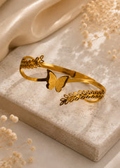 Stylish Butterfly Leaf Design Gold-Plated Bracelet for Women