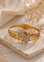 Floral Stone Studded Gold-Plated Bracelet for Women