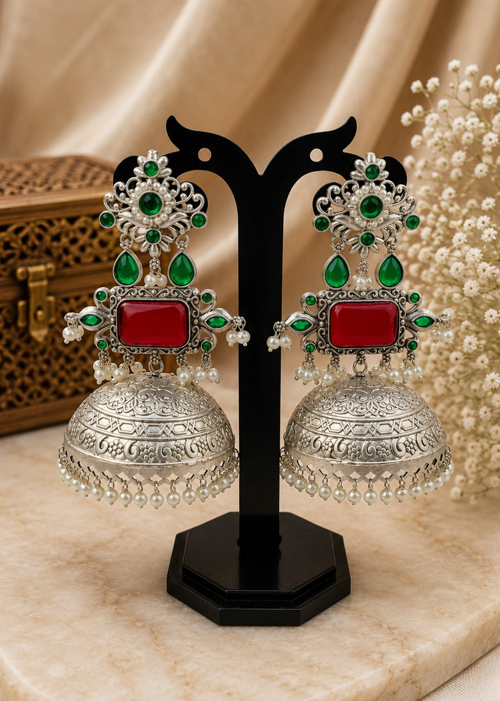Royal Ruby Pearl Jhumka Earrings