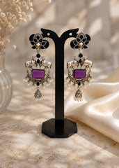 Traditional Oxidised Peacock Stone Jhumka Earrings for Women