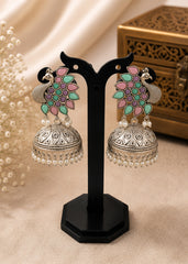 Traditional Peacock Pastel Stone Jhumka Earrings for Women