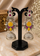 Traditional Yellow Stone Jhumka Earrings for Women