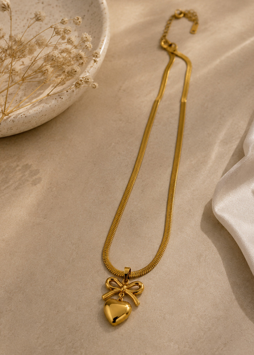 Golden Bow Heart Pendant Necklace for Women