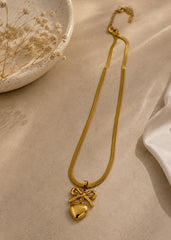 Golden Bow Heart Pendant Necklace for Women