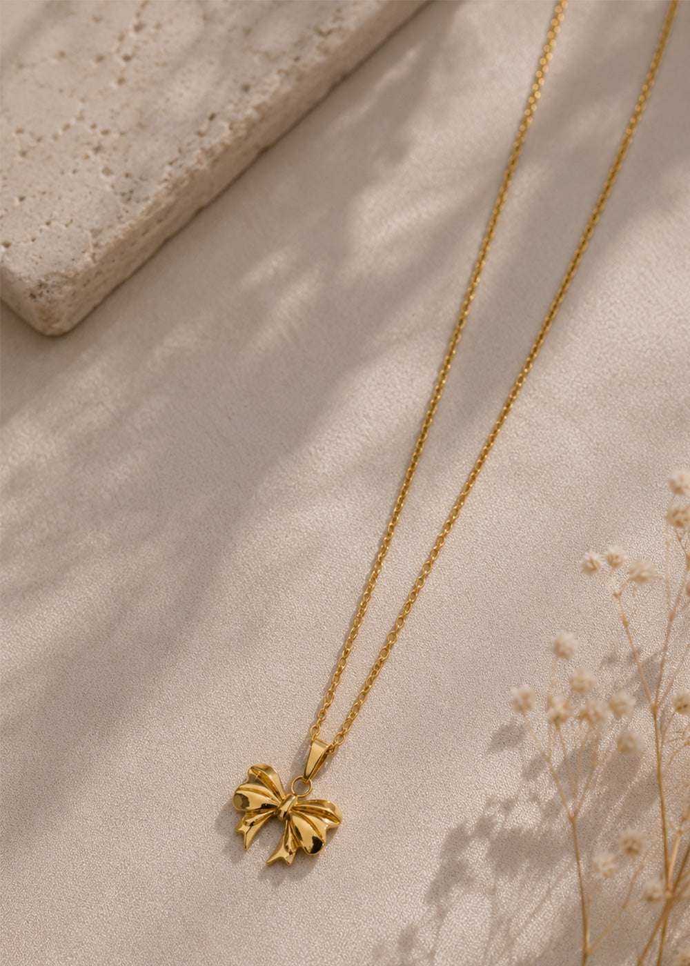Golden Floral Bow Pendant Necklace for Women
